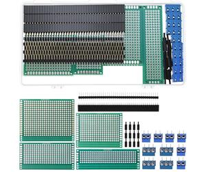 QWORK® 46 Pezzi circuiti stampati, breadboard PCB prototipo a doppia faccia, kit scheda PCB con strisce maschio/femmina e terminali a vite