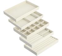 QWORK® 5 pezzi vassoi per gioielli organizer set, vassoio per gioielli in velluto, per esposizione di orecchini, anelli, collane e braccialetti, beige