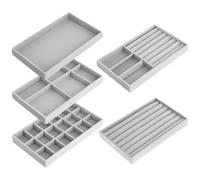 QWORK® 5 pezzi vassoi per gioielli organizer set, vassoio per gioielli in velluto, per esposizione di orecchini, anelli, collane e braccialetti, grigio