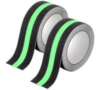 QWORK® 50 mm x 5 m Nastro antiscivolo nero luminescente, 2 rotoli, nastro di avvertenza autoadesivo per casa, scale o centro commerciale