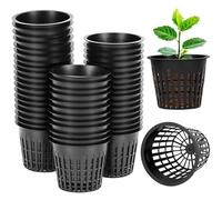 QWORK® 50 Pezzi Vasi Da Giardino In Rete Da 8cm, Plastica Cestino Per Piante Idroponiche,Per Coltivazione Idroponica E In Terra, Nero