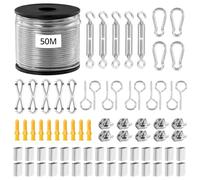 QWORK® 50m Set di Funi Metalliche, Cavo Acciaio 2mm, Filo da Giardino per Piante Rampicanti, Cavo Stendibiancheria per Esterno in Acciaio Inossidabile 304