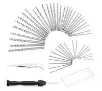 QWORK® 51 pezzi set di mini trapano a mano con 48 punte elicoidali (0.5-3.0 mm) e pinzette per foratura artigianale