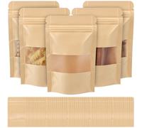 QWORK® 55pcs sacchetti di carta kraft da 9x14 cm con finestra, sacchetti sigillabili, per chicchi di caffè, semi, foglie, caramelle