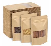 QWORK® 55pcs sacchetti di carta kraft da 9x14 cm con finestra, sacchetti sigillabili, per chicchi di caffè, semi, foglie, caramelle