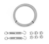 QWORK® 5M Cavo Acciaio 3mm, 304 Inossidabile Cavo Acciaio Set, Cavo Acciaio con Tenditori M5, per Sospensioni di Lampade, Recinzioni, Stendibiancheria