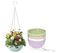 QWORK® 5Pcs Vaso per Piante Appeso in Plastica con Gancio a Catena - Motivo Intrecciato Colorato per Erbe, Fiori e Succulente, 5 Colori