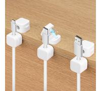 QWORK® 6 Pezzi clip per cavi magnetici, fermacavo autoadesivo con morsetto magnetico rotante, bianco organizzatore cavi, per ufficio, casa