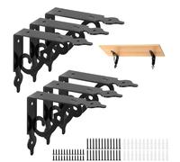 QWORK® 6 Pezzi L-forma Staffe per Mensole, Supporto per Mensola Galleggiante 14x11 cm, Staffa Mensola in Metallo Nero con Viti