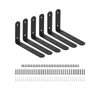 QWORK® 6 Pezzi Staffe Angolari, Staffe A L, Supporto Per Mensola, Con Viti E Tubi Di Espansione, 125x75x20mm, Nero