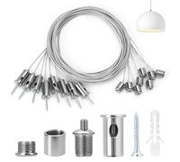 QWORK® 8 pezzi cavo di sospensione in acciaio inossidabile, 1.5 mm x 1.5 m, fune metallica, fissaggio a soffitto, per plafoniera a pannello LED