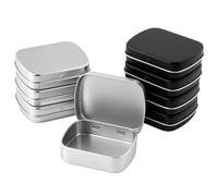 QWORK® 8 Pezzi Scatole di Latta Rettangolari 60*48*15mm - Contenitori in Metallo con Coperchio a Cerniera per Viaggi, Casa e Fai-da-te - Mini Barattoli per Pillole, Gioielli e Spezie, Nero e Argento