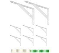 QWORK® 8 pezzi staffe per mensole, staffe per mensole triangolari, staffa da parete per mensola con accessori a vite, 150 * 95 * 16mm, bianco