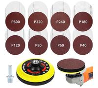 QWORK® 80 Pezzi dischi per smerigliatrice angolare, 125 mm grana 40/60/80/120/180/240/320/600 disco abrasiva per lucidatura con asta e disco tampone, per legno, metallo e vernice