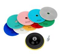 QWORK® 9 pezzi Pad per levigatura a diamante umido 125mm con supporto in gomma M14 - granatura 50-10000 - per piastrelle, pietra, calcestruzzo, marmo, granito