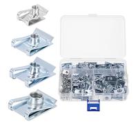 QWORK® 90 Pezzi dadi a clip filettati, M4 M5 M6 M8 U-tipo dado in lamiera con scatola di stoccaggio, per la manutenzione dei veicoli