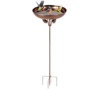 QWORK® Abbeveratoio per uccelli in metallo da 30 cm con base a 5 punte, mangiatoia per uccelli in ferro resistente alle intemperie per giardino e patio, bronzo anticato, altezza 80 cm