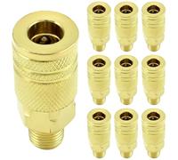 QWORK Accoppiatori d'aria in ottone massiccio NPT maschio da 6,35 mm con rivestimento anticorrosione, compatibilità industriale tipo M/D, 10 pezzi