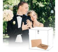 QWORK® Acrilico Scatola di Carta di Nozze con Serratura - 25,5 x 21 x 25 cm - Salvadanaio Trasparente per Eventi Speciali