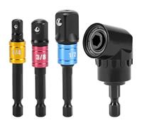 QWORK® Adattatore per avvitatore ad angolo di 105°, codolo esagonale per trapano, con 3 pezzi adattatore per presa 1/4" 3/8" 1/2",nero