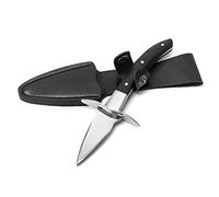 QWORK® Apri Ostriche Professionale, Utensile da Cucina in Acciaio Inox, Struttura Corta e Robusta per Aprire Ostriche e Vongole, Manico in Legno Antiscivolo con Protezione Lama