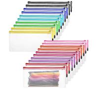 QWORK Astuccio portamatite in rete con cerniera, confezione da 100 pezzi, 24,5 x 11,4 cm, multiuso, per cosmetici, cosmetici, cosmetici, impermeabile, resistente agli strappi, 10 colori assortiti