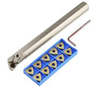 QWORK® Barra di alesatura di Tornitura Strumenti da 20 mm S20R-MWLNR08 con 10 Frese per Inserti in Carburo WNMG432 e Chiave