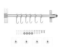 QWORK® Barra portautensili cucina acciaio inossidabile, 40 cm porta utensili da cucina con 8 ganci mobili, autoadesiva e montaggio a vite per cucina, guardaroba e bagno