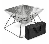 QWORK® Braciere da Giardino Portatile con Griglia, Braciere da Esterno in Acciaio Inossidabile per Picnic Giardino Campeggio Spiaggia Viaggio (33 x 33 x 21 cm)