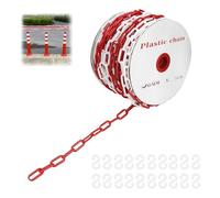 QWORK® Catena barriera plastica, 6mm 50M catena plastica rossa e bianca, per hotel, parcheggi, stazioni ferroviarie (1 rotolo)