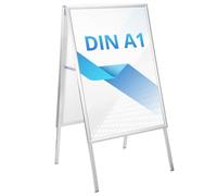 QWORK® Cavalletto Pubblicitario DIN A1, Supporto per Poster 84,1x59,4 cm, Porta Poster Resistente alle Intemperie, Pannello Pubblicitario, Espositore sul Marciapiede