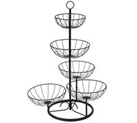 QWORK® Cesto per frutta 5 livelli, portafrutta, portafrutta autoportante in metallo nero, facile da montare, per la cucina