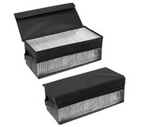 QWORK® Confezione da 2 Scatole Porta CD, 36x14x6 cm, Organizer in Tessuto Nero per 30 Standard per CD, 60 Custodie Slim o 165 Custodie Porta CD