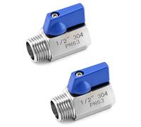 QWORK Confezione da 2 valvole a sfera filettate NPT da 1/2" in acciaio inox, valvole di intercettazione, mini valvole a sfera filettatura NPT da 1/2", filettatura maschio e maschio, flusso standard