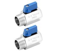 QWORK Confezione da 2 valvole in linea in acciaio inox NPT 316 da 3/4", mini valvola di intercettazione, femmina x maschio NPT raccordo per tubo filettato