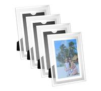 QWORK® Confezione da 4 Cornice foto in vetro 10 x 15 cm, Espositore da tavolo, Decorazione elegante per matrimonio, ufficio, soggiorno o camera da letto
