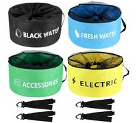 QWORK Confezione da 4 sacchetti impermeabili per tubi da camper, include acqua dolce, acqua nera, accessori elettrici e borse per accessori - rete traspirante resistente, borsa per tubo fognario