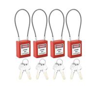 QWORK Confezione da 4 serrature per cavi in acciaio con 8 chiavi, lucchetto compatto con chiave rossa, set di serrature elettriche diverse