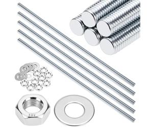 QWORK® Confezione da 5 Barra Filettata M10, Zincate, Lunghezza 300 mm, Con Dadi e Rondelle Inclusi