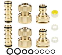 QWORK® Confezione da 6 connettori in ottone per tubo da giardino 1/2 pollice - 2 connettori maschio doppi, 2 estremità del tubo, 2 attacchi per rubinetto (2-in-1 1/2 pollice e 3/4 pollice)