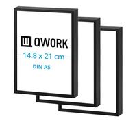 QWORK® Cornice Portafoto 15x21 cm (A5) in Alluminio - Nero Opaco - Vetro Acrilico Antigraffio