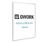 QWORK® Cornice Portafoto 42x59,4 cm (A2) in Alluminio - Argento Opaco - Vetro Acrilico Antigraffio