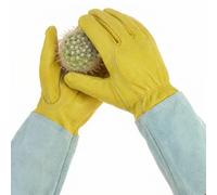 QWORK® Guanti da giardinaggio resistenti e anti-spina per uomo e donna, guanto da lavoro in vacchetta pelle,guanti lunghi in pelle per la potatura di piante spinose, taglia M