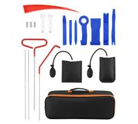 QWORK® Kit 17 Pezzi per modanature Auto e Pannelli Interni, con attrezzo Lungo, Pompe a Cuscino d’Aria, Leve, Chiavi e Borsa