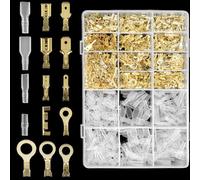QWORK® Kit di 1000 Capicorda Terminali in Rame da Crimpare - 11 Tipi, Ø 6,3/4,8/2,8 mm - Connettori Elettrici Piatti e ad Anello
