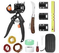 QWORK® Kit di attrezzi da giardinaggio per innesto, forbici e coltello da innesto con 3 tagli Ω/U/V e accessori, per rami da 5 a 13 mm