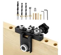 QWORK® Kit di Dima per Spinatura Legno 3 in 1 - Guida per Trapano con Punte 8mm, 10mm, 15mm - Include Boccole di Perforazione e Blocco di Posizionamento