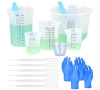 QWORK® Kit di Misurini in Silicone per Resina (1000/500 /250/100 ml) con Accessori Inclusi - Ideale per Mescolare Resine e Creazione Gioielli