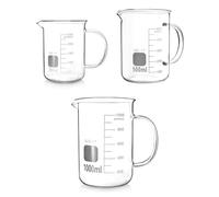 QWORK Kit di misurini in vetro borosilicato, 3 pezzi (500 ml + 1000 ml + 250 ml) tazza con manico, beccuccio a V, misurino