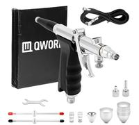 QWORK® Kit pistola aerografo professionale - Ugelli proiettile 0,3 mm 0,5 mm 0,8 mm - Tazza vernice 2 cc 5 cc 13 cc - Lunghezza tubo 1,8 m